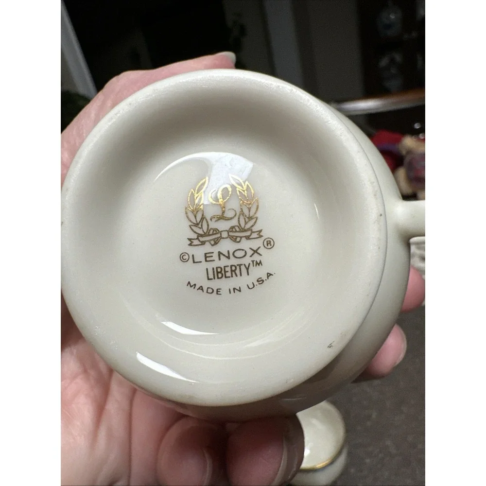 Lenox‎ Liberty Cups Set of 6 Ivory Blue Gold Trim Footed Tea Coffee USA
